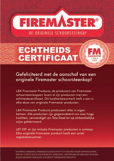 Echtheidscertificaat Echtheidscertificaat schoorsteenkap Firemaster